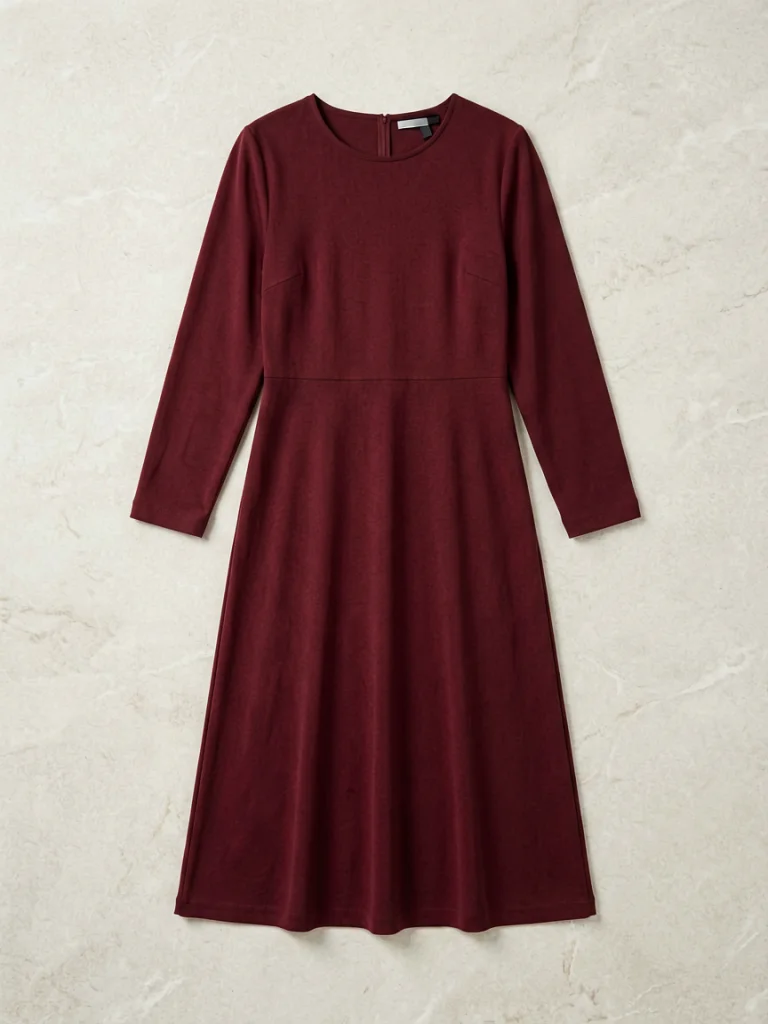 Flat-lay of a burgundy dress